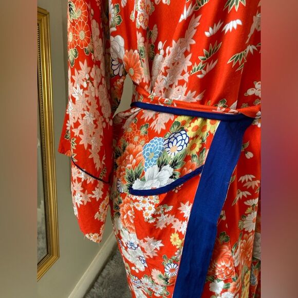 Vintage 50s Arldon Lingerie Red Floral Kimono Made in Japan OS S M L XL - Picture 2 of 8